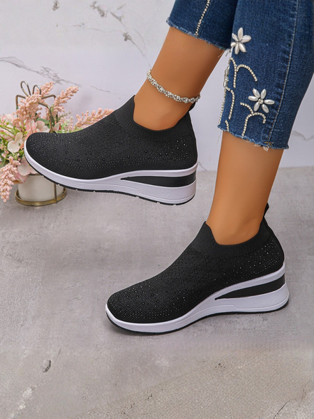 

Casual Color Block Breathable Slip On Low Heel Shallow Shoes Split Joint, Black, Flats/Loafers
