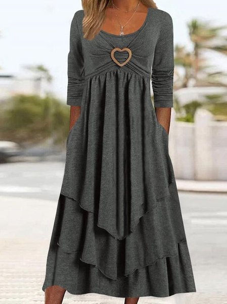 

Women Plain Spring/Fall Dress Crew Neck Long Sleeve A-Line Dress, Deep gray, Dresses