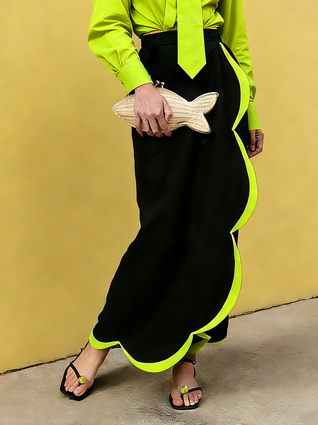Elegant Split Joint Color Block Maxi Skirt