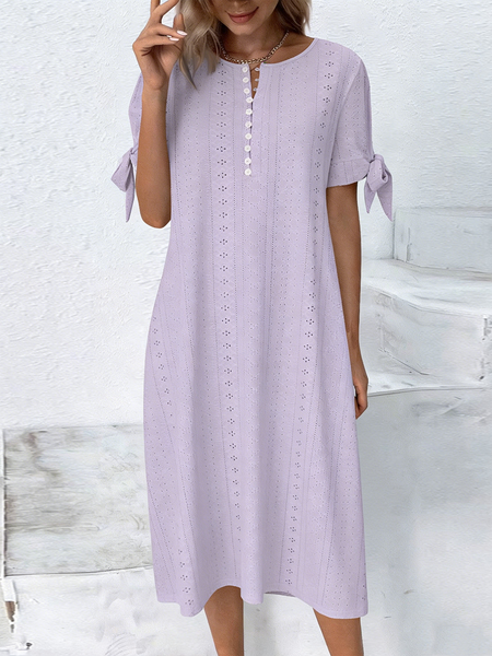 

Women Plain Summer Dress Short Sleeve A-Line Dress, Light purple, Dresses