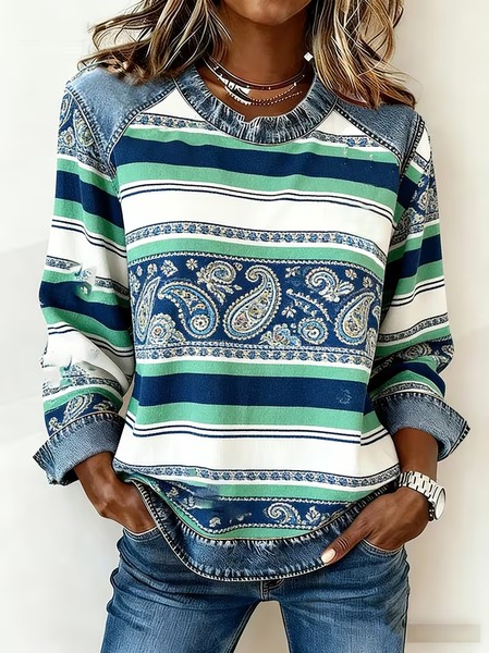 Vintage Crew Neck Paisley Sweatshirt Printing