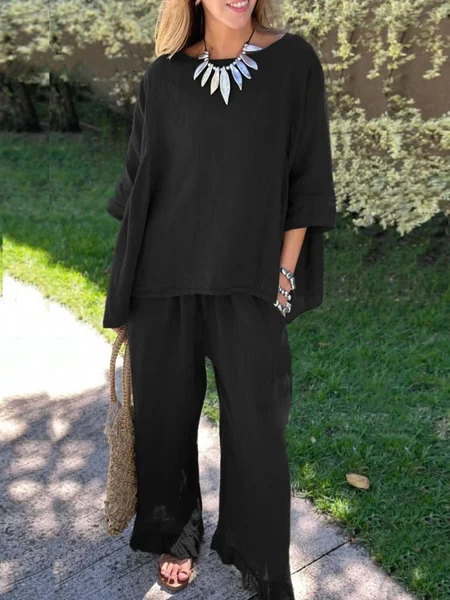 

Women's Adjustable Strap Plain Daily Going Out Two-Piece Set Yellow Casual Summer Top With Pants Matching Set, Black, Suits