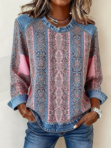 

Vintage Crew Neck Abstract Sweatshirt Printing, As picture, Hoodies & Sweatshirts