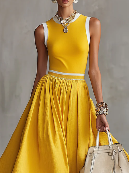 

Urban Color Block Crew Neck Tank Top, Yellow, Tanks and Camis