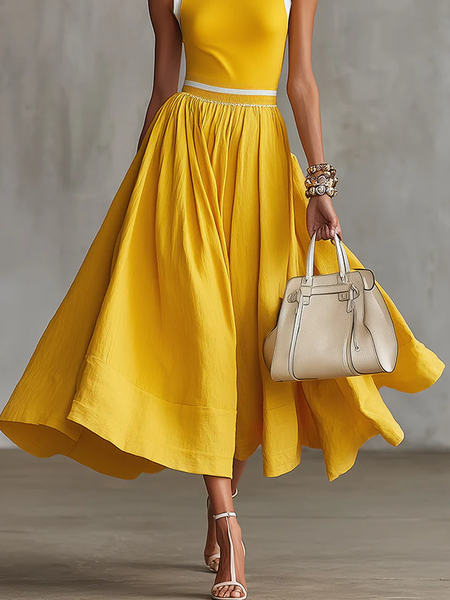 

Cotton Urban Color Block Midi Skirt, Yellow, Skirts