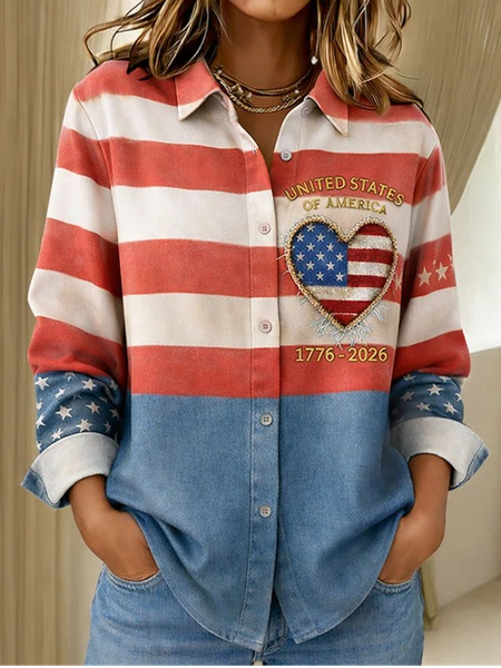 

Shawl Collar Long Sleeve Floral Regular Loose Shirt For Women, Blue, Shirts