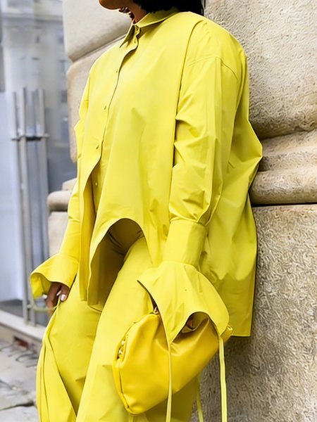 Cotton Urban Plain Irregular Craftsmanship Shirt Collar Shirt