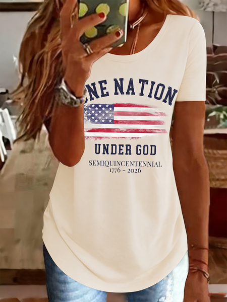 

Casual Letter Pattern Crew Neck Short Sleeve T-shirt, Color2, T-shirts