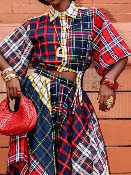 

Casual Plaid Printing Shirt Collar Shirt, As picture, Blouses and Shirts