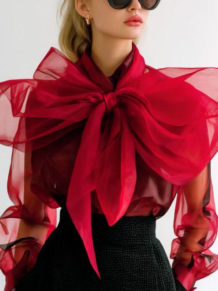 

Elegant Plain Bow Blouse, Red, Blouses and Shirts