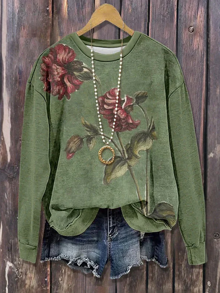 

Women Floral Crew Neck Printing Casual Spring/Fall Long Sleeve Sweatshirt, Green, Sweatshirts & Hoodies
