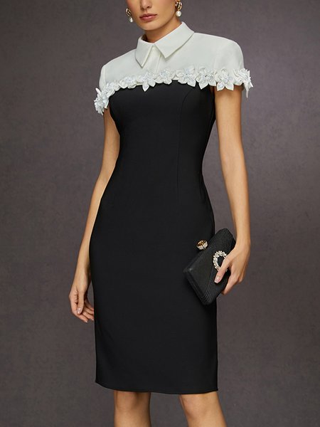Elegant Contrast Trim 3D Floral Slim Fit Versatile Dress