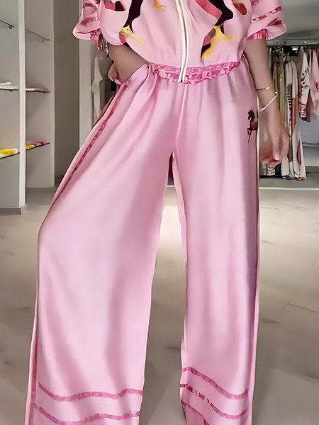 Casual Horse Printing Wide Leg Pants