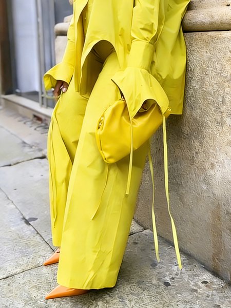 

Cotton Urban Plain Wide Leg Pants, Yellow, Pants