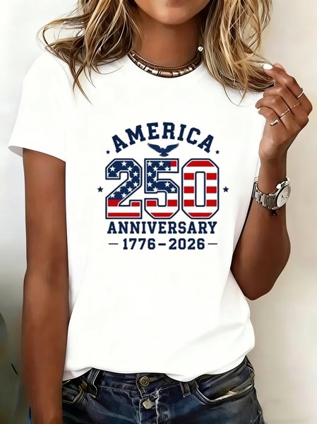 Casual America God Bless Printing Crew Neck Short Sleeve T-shirt