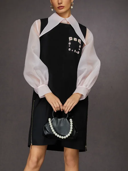 Elegant Rhinestone Embellished Zip-Up Mini Dress