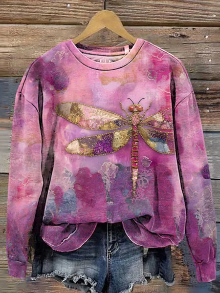 

Women Dragonfly Crew Neck Printing Casual Spring/Fall Long Sleeve Sweatshirt, Purple, Sweatshirts & Hoodies