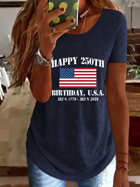 Casual 250 Years Anniversary America Flag Print Crew Neck Short Sleeve T-shirt