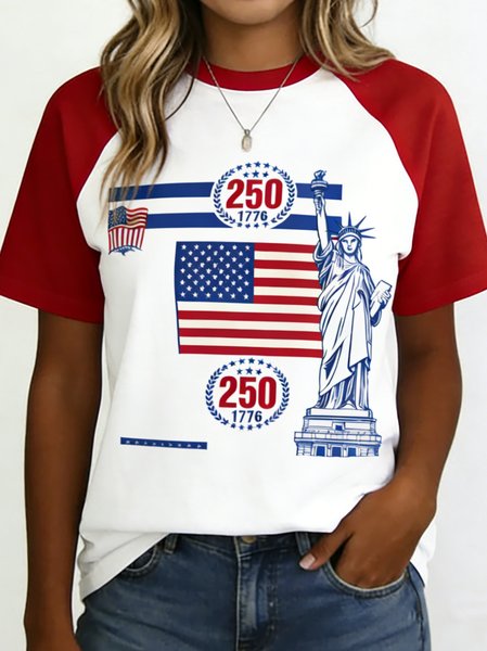 

Casual Text Letters Crew Neck Short Sleeve T-shirt, As picture, T-shirts