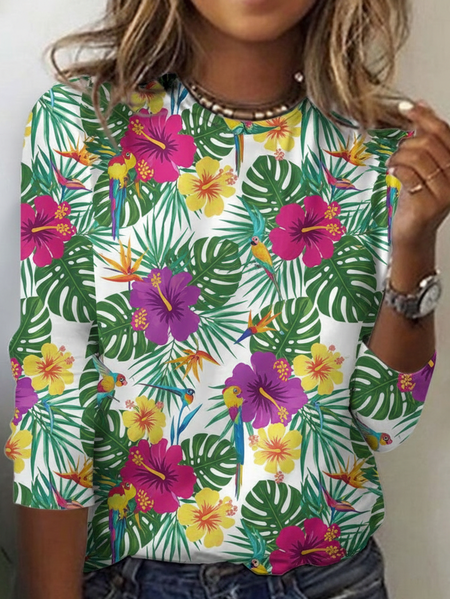 

Vintage Geometric Crew Neck Long Sleeve T-shirt, Color6, T-shirts