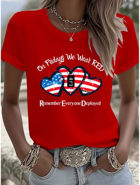 

Casual Independence Day (Flag) Crew Neck Short Sleeve T-shirt, Red, T-shirts