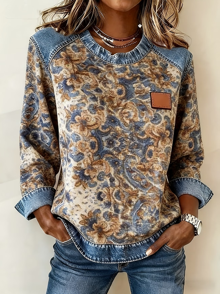 

Women Abstract Crew Neck Printing Vintage Spring/Fall Long Sleeve Sweatshirt, As picture, Sweatshirts & Hoodies