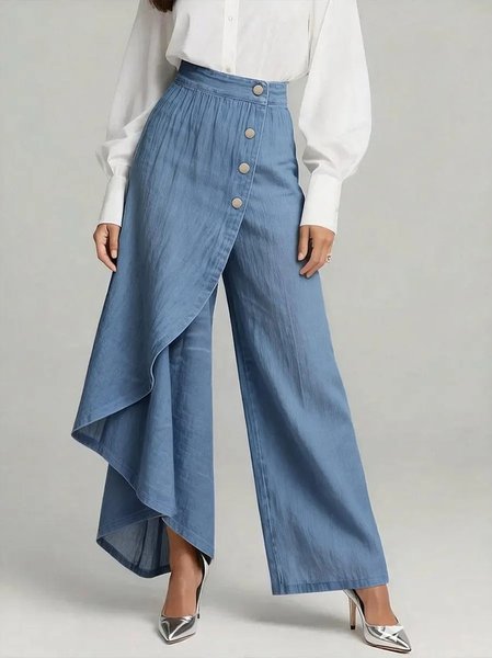 

Women Plain Long Pants Casual Spring/Fall Trousers, Blue, Pants