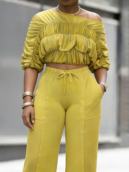 Urban Plain Ruched Asymmetrical Blouse