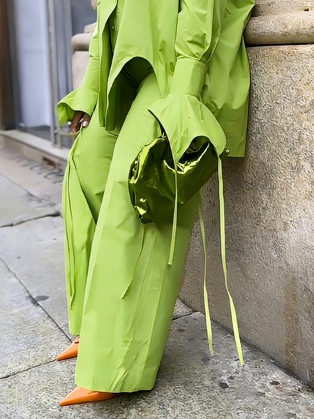 

Plus Size Urban Plain Wide Leg Pants, Green, Plus Bottoms