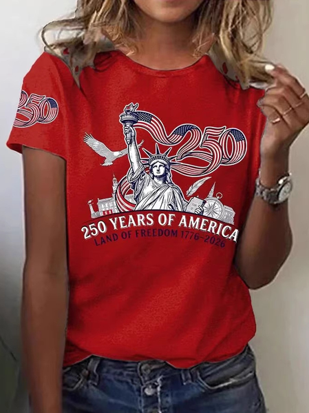 

Casual Letter Pattern Crew Neck Short Sleeve T-shirt, Red, T-shirts