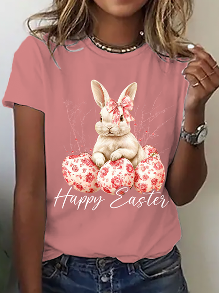 

Vintage Easter (rabbit) Crew Neck Short Sleeve T-shirt, Orange pink, T-shirts