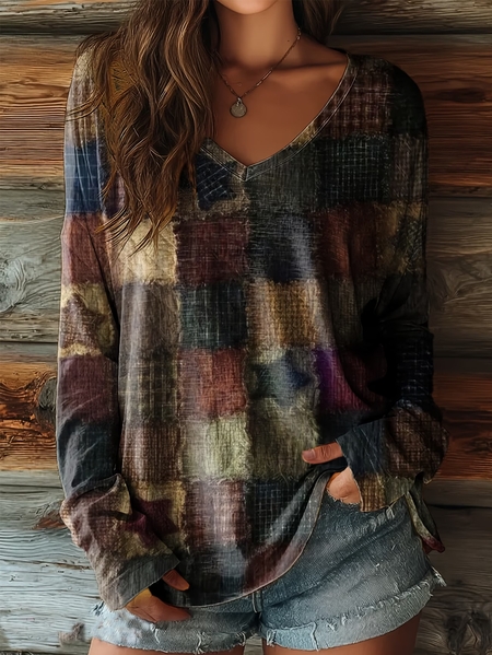 

Women Abstract Long Sleeve Tee T-shirt V Neck Printing Casual Graphic Tee Spring/Fall Top, As picture, T-Shirts