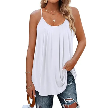 

Elegant Plain Cami, White, Tanks & Camis
