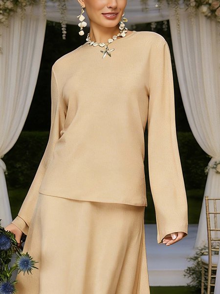 Elegant Metallic Lurex Crew Neck Minimalist Blouse