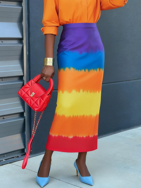 

Urban Striped Midi Skirt, As picture, Skirts