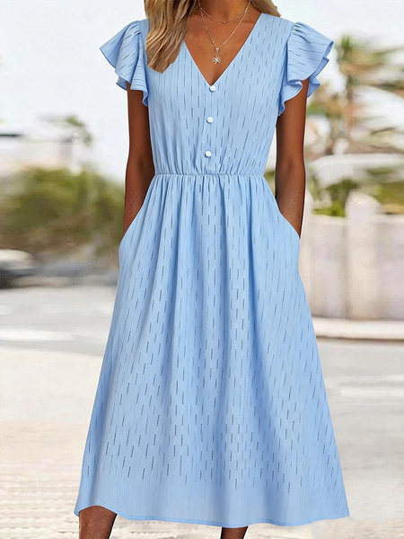 

Women Plain Summer Dress V Neck Sleeveless A-Line Dress, Sky blue, Dresses