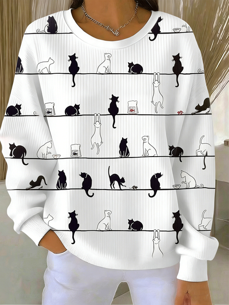 

Vintage Crew Neck Striped Sweatshirt, White, Hoodies & Sweatshirts