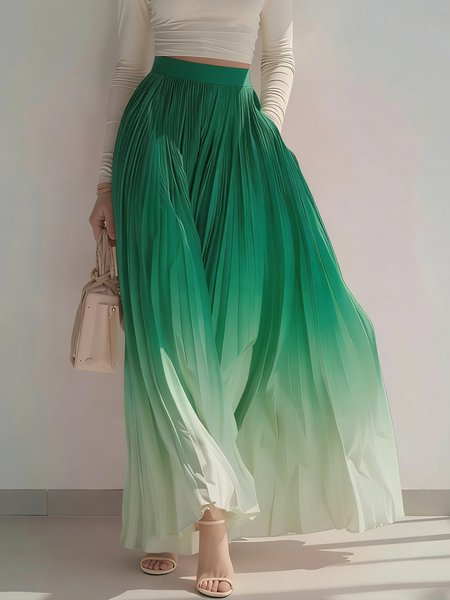 

Vacation Printing Gradient Pattern Maxi Skirt, Green, Skirts