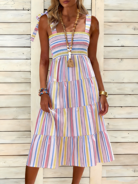 

Women Striped Summer Dress Sleeveless A-Line Dress, Pink, Dresses