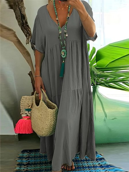 

Casual Cotton-Blend Dress With No, Deep gray, Maxi Dresses