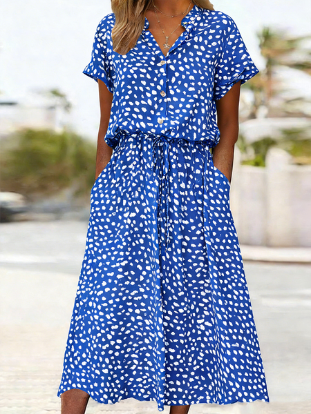 

Women Abstract Polka Dots Summer Dress Short Sleeve A-Line Dress, Blue, Dresses