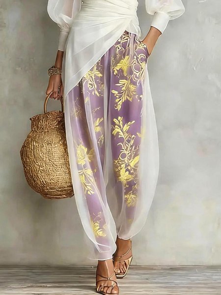 Urban Floral Printing Fashion Turnip Pants