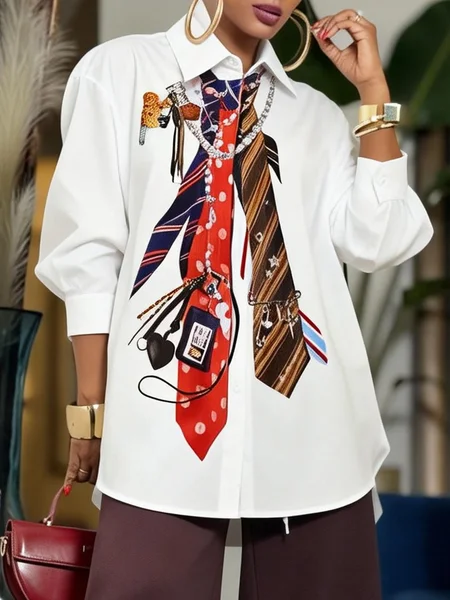 

Urban Tie Printing Shirt Collar Shirt, White, Blouses and Shirts