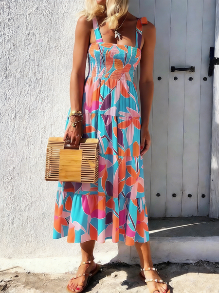 

Women Geometric Summer Dress Sleeveless A-Line Dress, Blue, Dresses