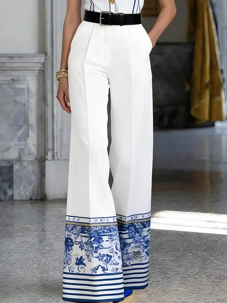 

Urban Floral Straight Pants, As picture, Pants