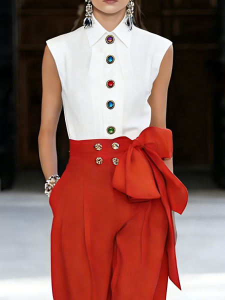 

Urban Plain Shirt Collar Blouse, White, Blouses and Shirts