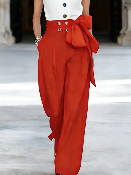 

Urban Plain Straight Pants, Red, Pants