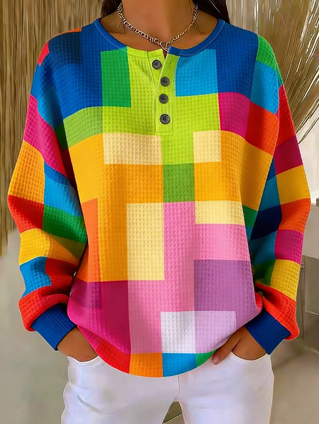 

Casual Crew Neck Geometric Sweatshirt, Multicolor, Hoodies & Sweatshirts