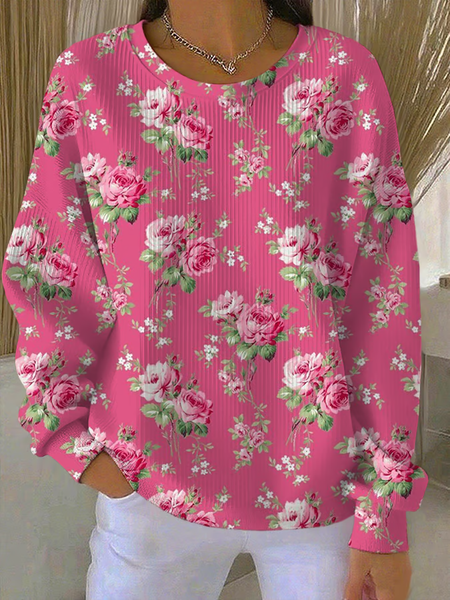 

Casual Crew Neck Floral Sweatshirt Printing, Pink, Hoodies & Sweatshirts
