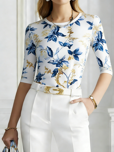 

Urban Floral Crew Neck T-shirt, As picture, Tees